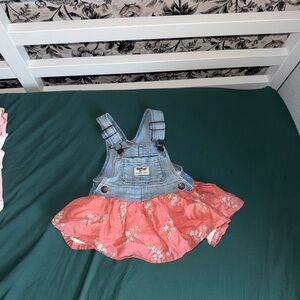 OshKosh B'gosh Denim Bib Dress with Coral Floral Skirt